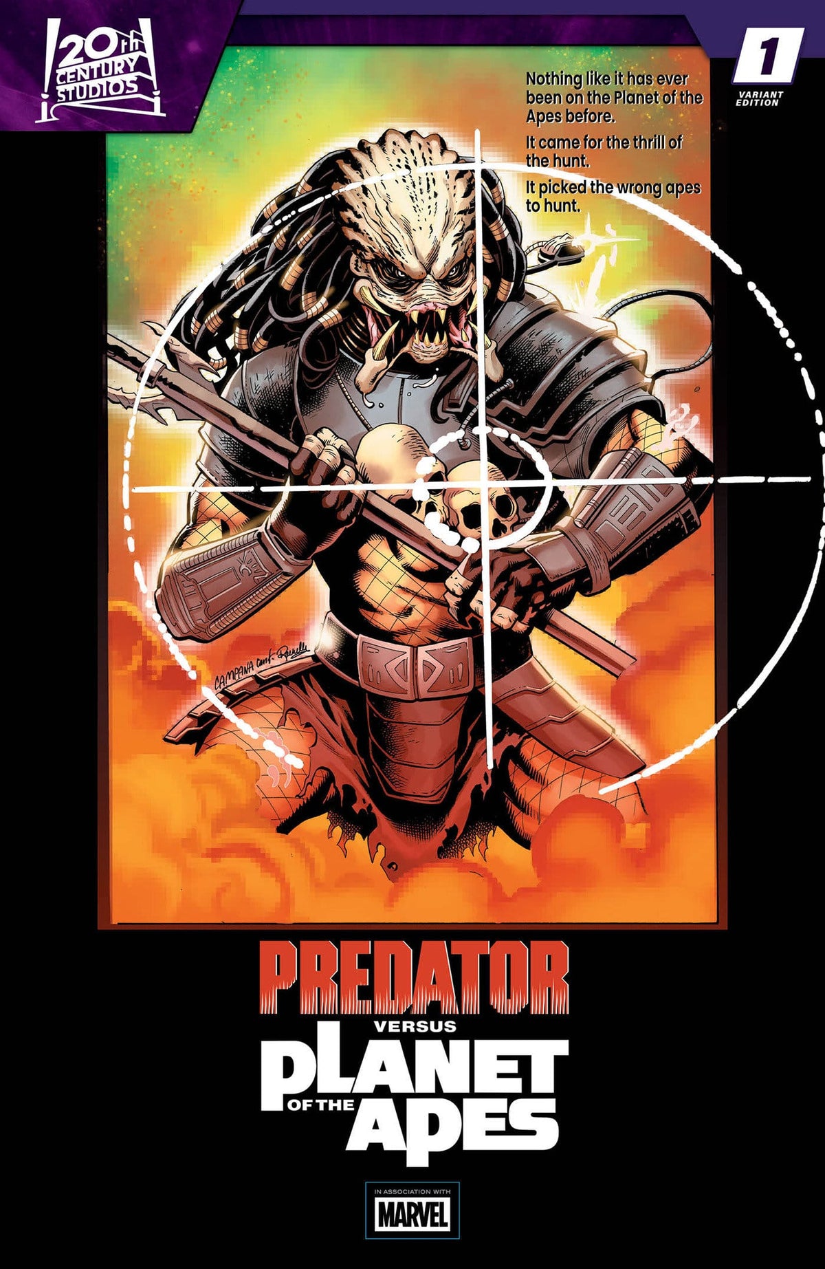 Marvel Comic Books PREDATOR VS. THE PLANET OF THE APES #1 CHRIS CAMPANA MOVIE POSTER HOMAGE VARIANT 75960621569000131 PRH-75960621569000131