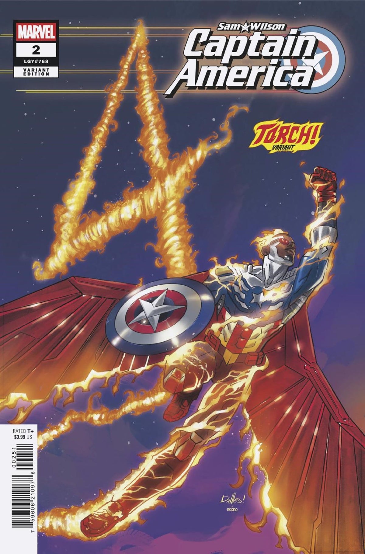 Marvel Comic Books SAM WILSON, CAPTAIN AMERICA #2 DAVID MESSINA TORCH! VARIANT 75960621097800251 PRH-75960621097800251
