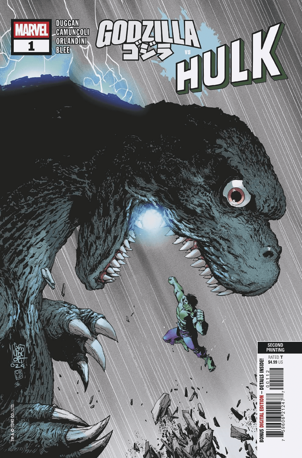 Marvel PRH Comic Books GODZILLA VS. HULK #1 GIUSEPPE CAMUNCOLI 2ND PRINTING VARIANT 75960621247700112 PRH-75960621247700112