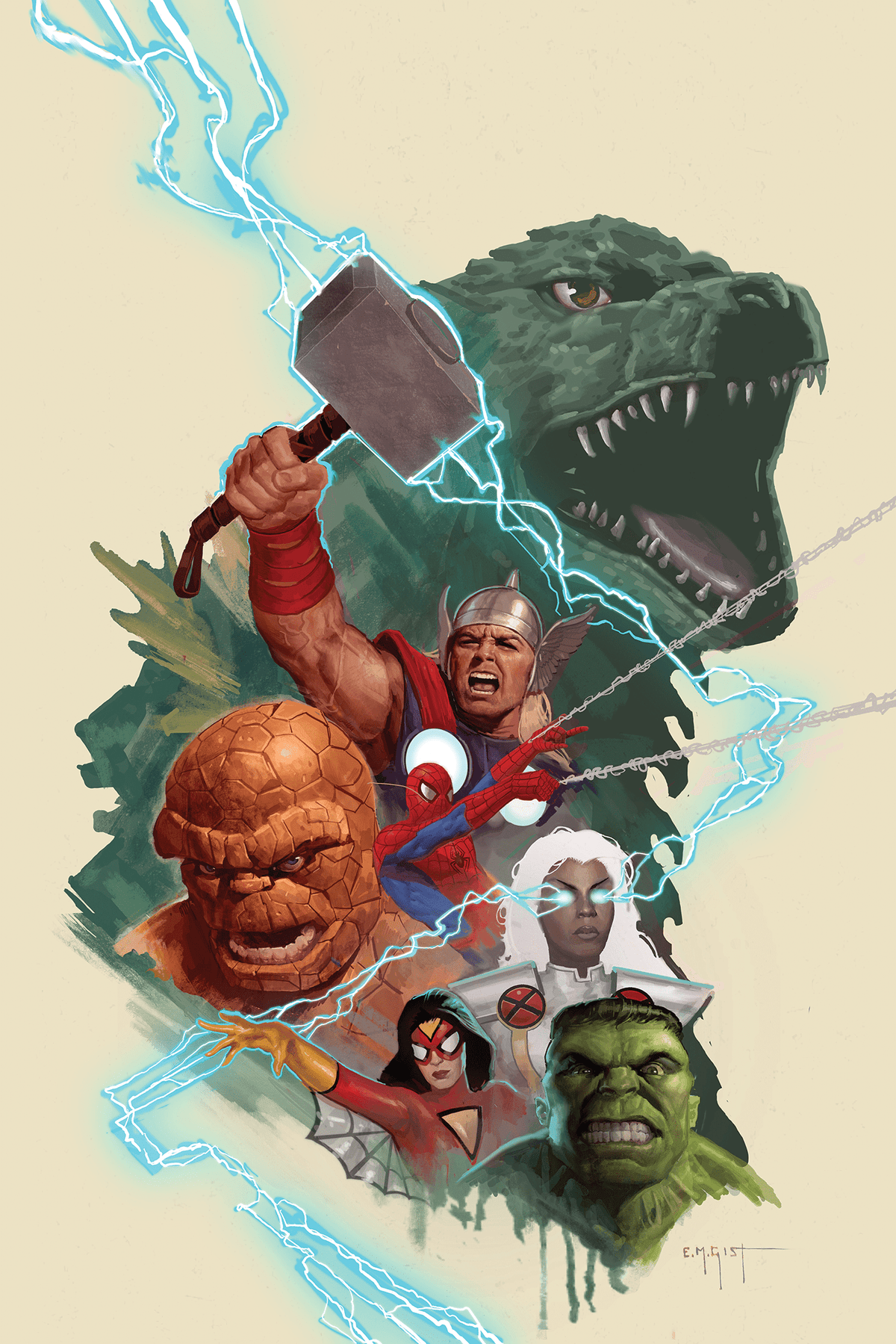 Marvel PRH Comic Books GODZILLA VS. THOR #1 E.M. GIST 1:25 INCV VIRGIN 2ND PRINTING VARIANT 75960621227900118 PRH-75960621227900118