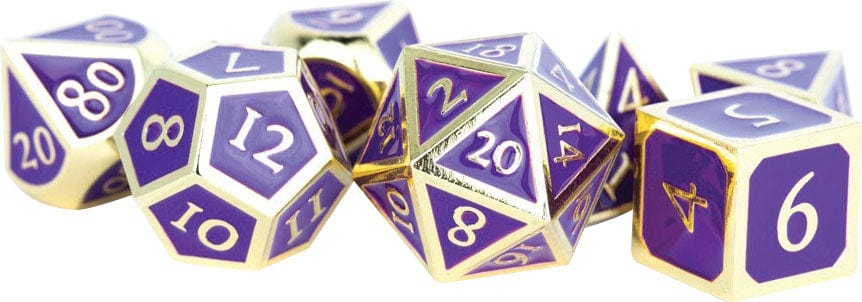 Metallic Dice Games Dice > Metallic Dice Games 16mm Metal Polyhedral Dice Set: Gold with Purple Enamel 680599383274 MET 017