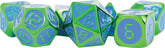 FanRoll: Digital Enamel Metal Dice 7ct - Green with Blue Enamel