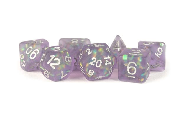FanRoll: Icy Opal Resin Ploy Dice 7ct - Purple/Silver Numbers