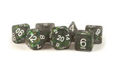 FanRoll: Icy Opal Resin Poly Dice 7ct - Black/Silver Numbers