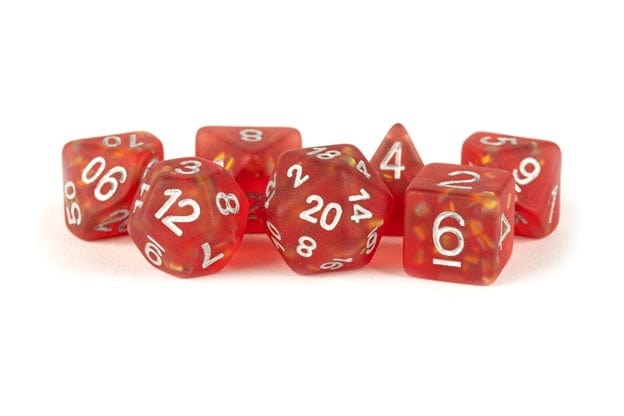 FanRoll: Icy Opal Resin Poly Dice 7ct - Red/Silver Numbers