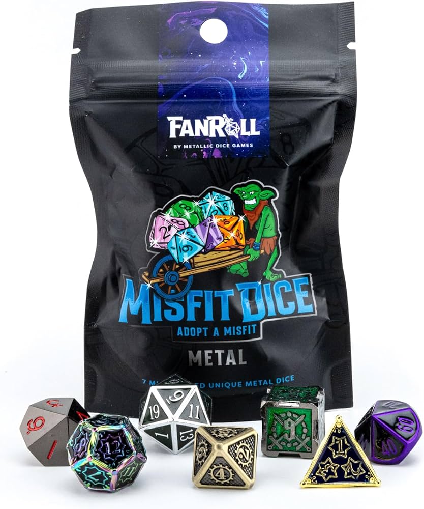 Metallic Dice Games Dice > Metallic Dice Games Fanroll: Metal Polyhedral Dice 7ct - Misfit 687700231868 MET 9201