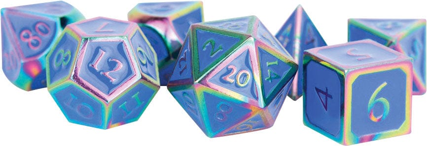 Metallic Dice Games Dice > Metallic Dice Games FanRoll: Metal Polyhedral Dice Set - Rainbow with Blue Enamel 680599383304 MET 021