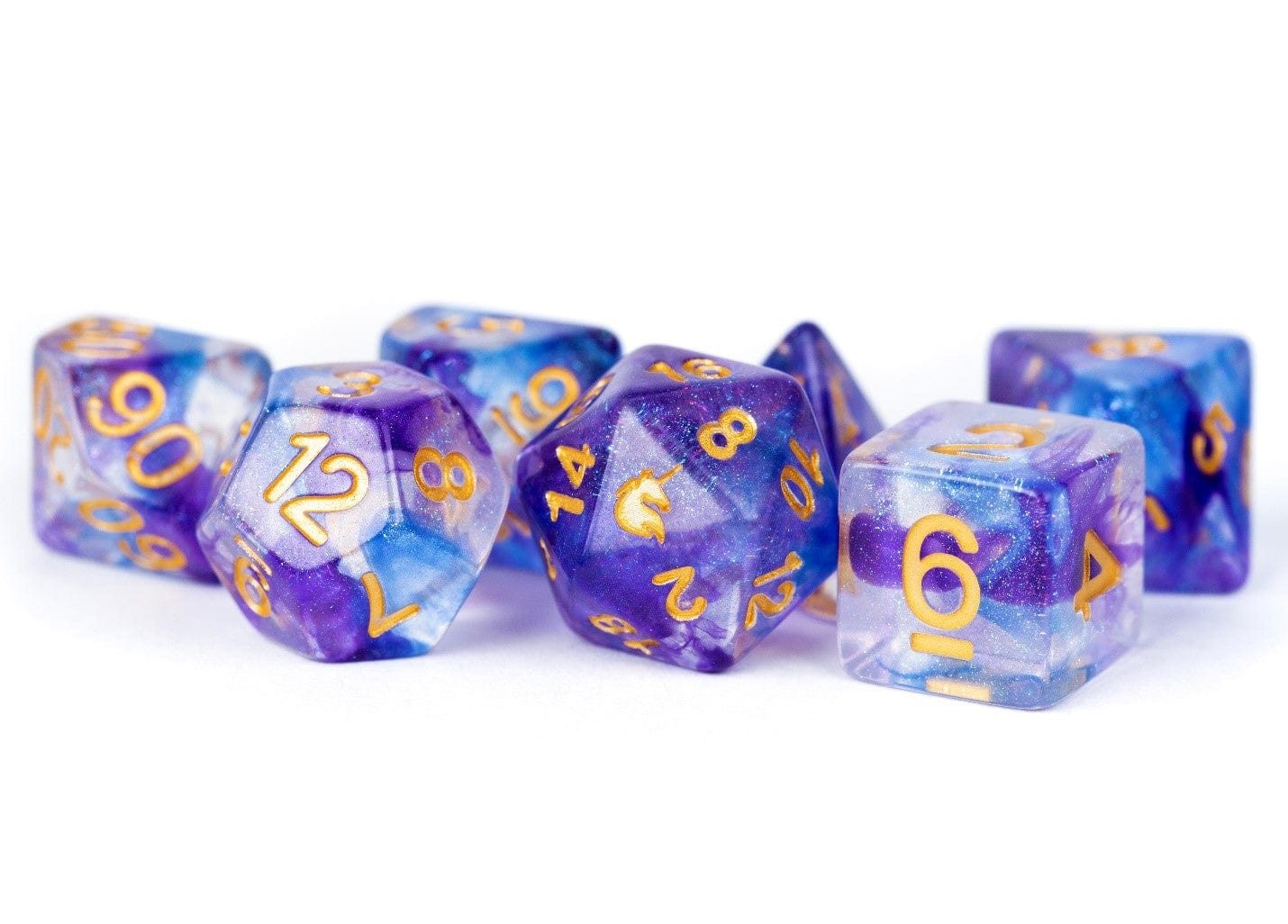 Metallic Dice Games Dice > Metallic Dice Games FanRoll: Unicorn Resin 16mm Polyhedral Dice Set 7ct - Midnight Fantasy 680599383366 MET 703
