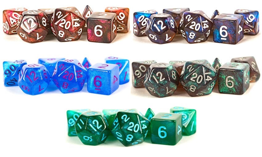 Metallic Dice Games Dice > Metallic Dice Games STARDUST DICE SET: GREEN W/ BLUE NUMBERS 680599384004 MET 178