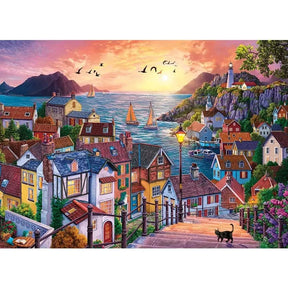 Outset Games and Cobble Hill Puzzles Puzzles > Jigsaw Puzzles Coastal Town At Sunset 1000pc Puzzle 625012402842 40284