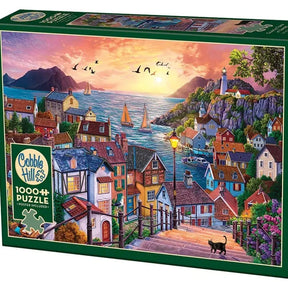 Outset Games and Cobble Hill Puzzles Puzzles > Jigsaw Puzzles Coastal Town At Sunset 1000pc Puzzle 625012402842 40284