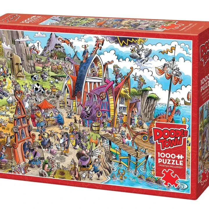 Outset Games and Cobble Hill Puzzles Puzzles > Jigsaw Puzzles Doodletown: Viking Village 1000pc Puzzle 625012445047 44504
