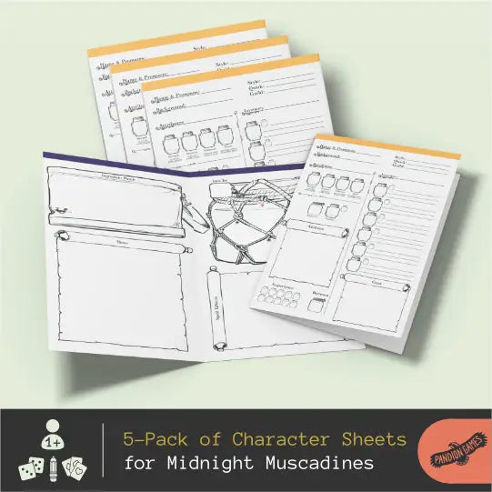 Pandion Games Tabletop Games > Role-Playing Games > Accessories Midnight Muscadines Character Sheet Pack (5pc) 08877820 MMCHAR
