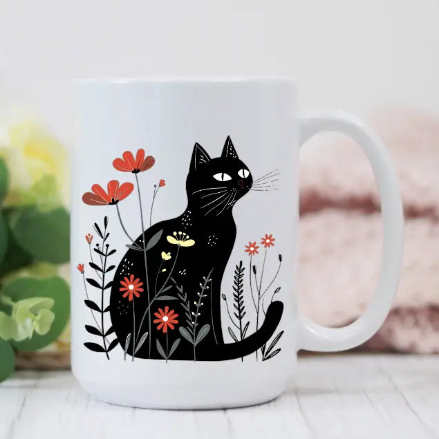 Prairie Chicken Sticker Shop & Gifts Home > Drinkware > Mugs Black Cat & Flowers Mug 58430716