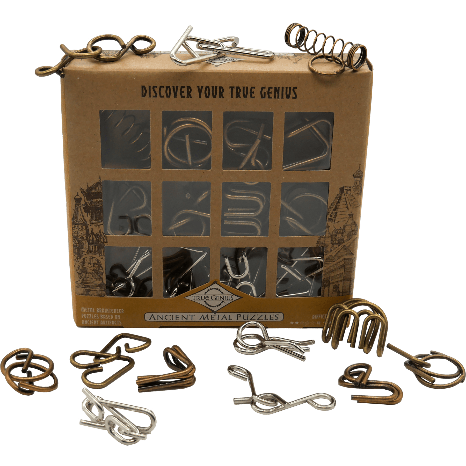 Project Genius Puzzles > Hand Puzzles True Genius: Ancient Metal 12-Pack 850006422005 TG404