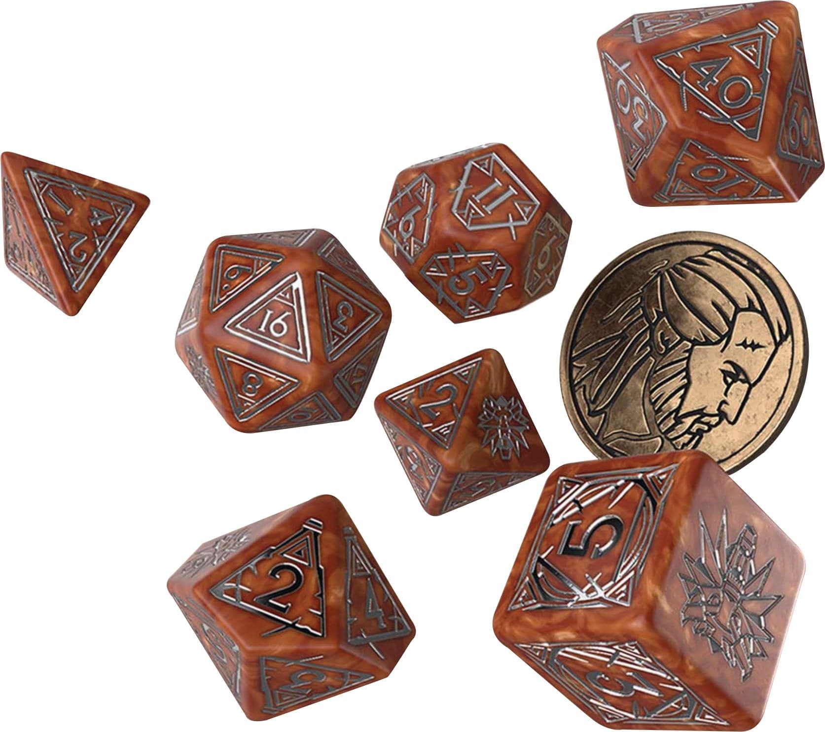 Q Workshop Dice > Q Workshop The Witcher Dice Set: Geralt - The Monster Slayer (7 + coin) 5907699496099 QWS SWGE02