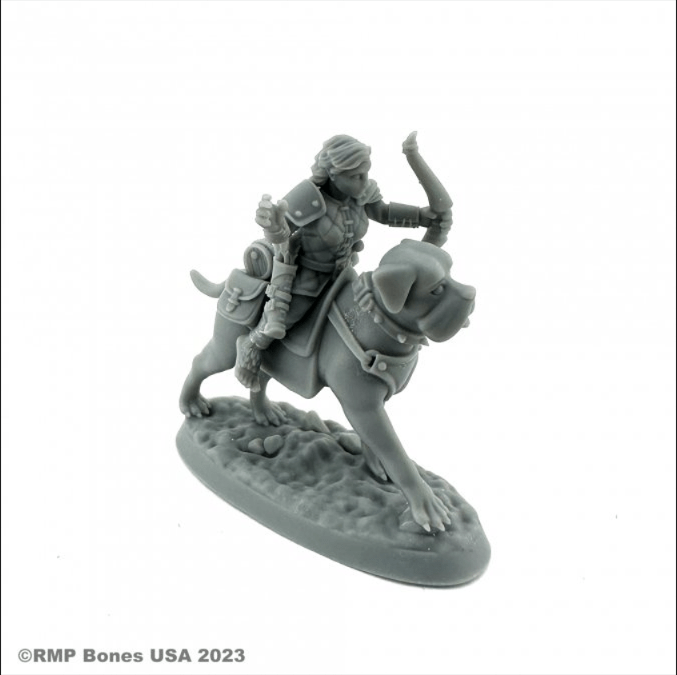 Reaper Miniatures Miniatures > Reaper Dungeon Dwellers Bones: Female Halfling Dog Rider 762486071157 RPR 07115