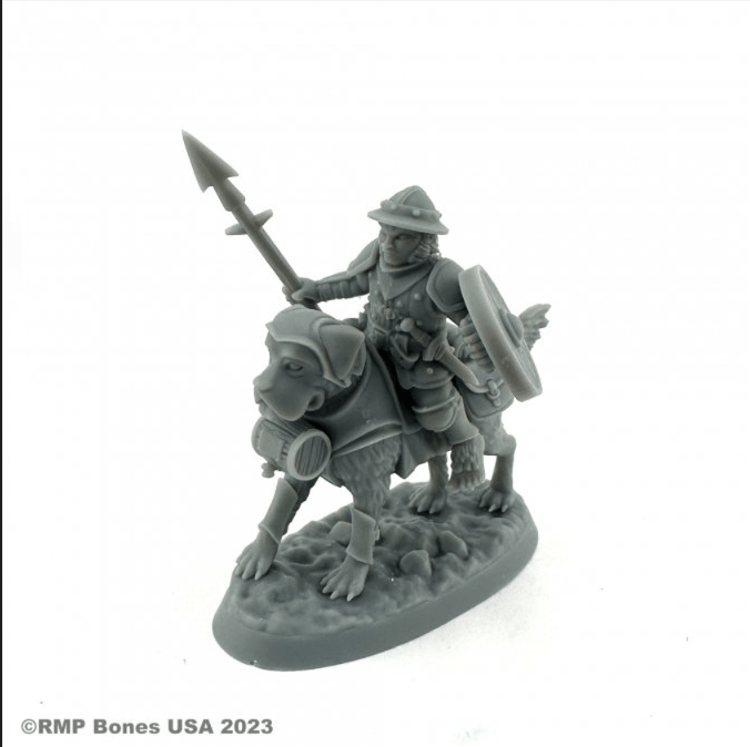 Reaper Miniatures Miniatures > Reaper Dungeon Dwellers Bones: Male Halfling Dog Rider 762486071140 RPR 07114