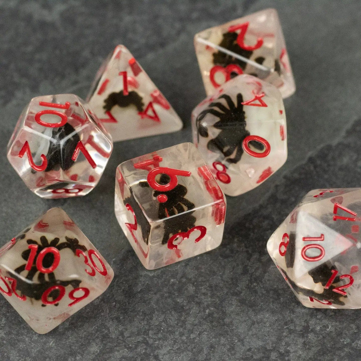 Black Spider Dice Set - White