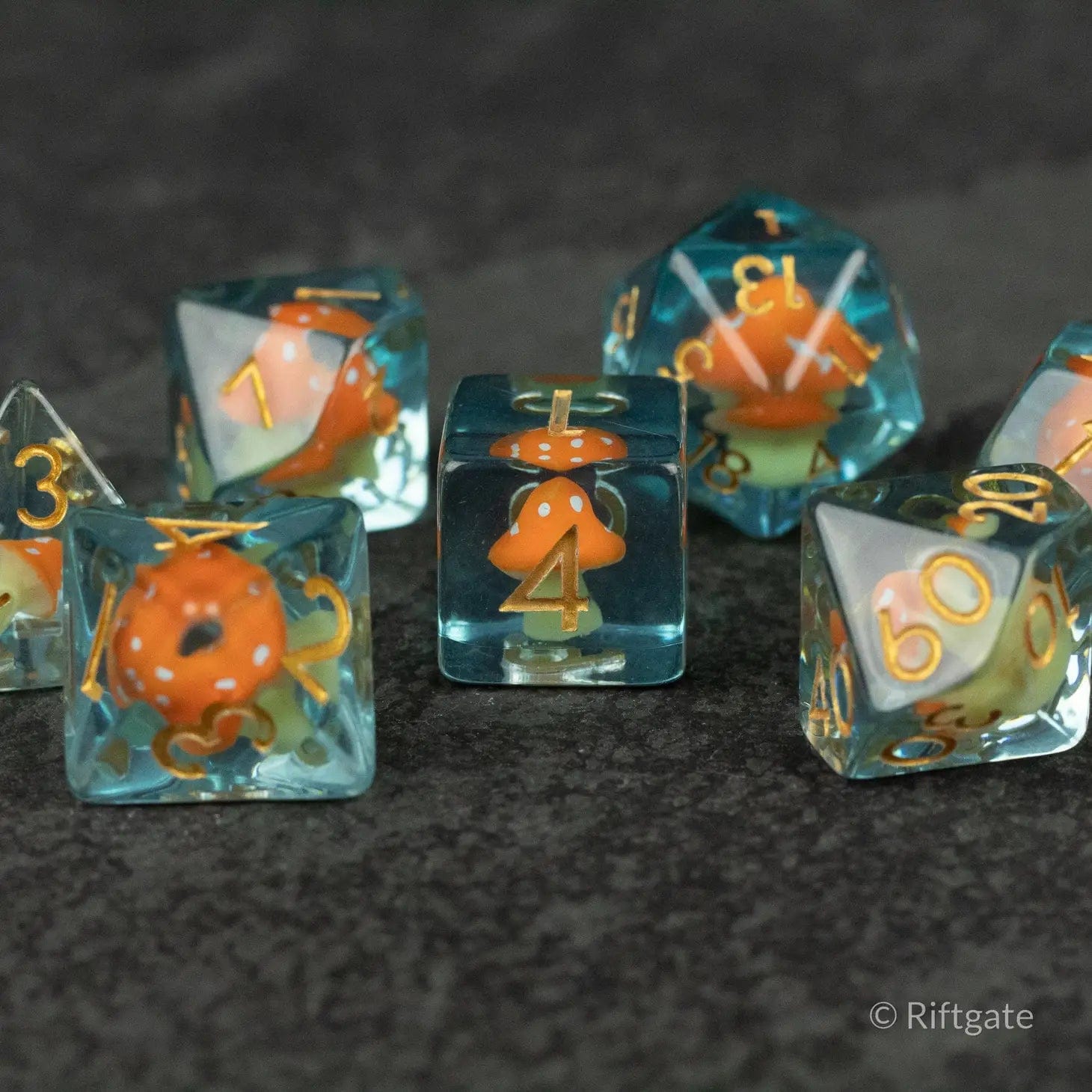 Riftgate Dice > Other Dice Riftgate: Dice Set - Orange + Blue Resin Mushroom 56777724 RE-MUSH-ORANGE