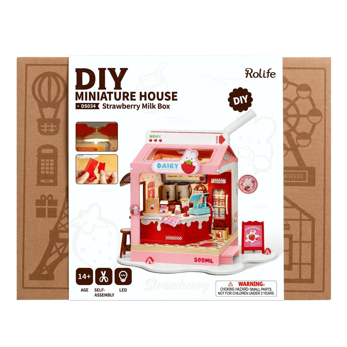 Robotime Model Kits > Other Model Kits Strawberry Milk Box Robotim Rolife Diy Miniature House 6946785119886 DS034