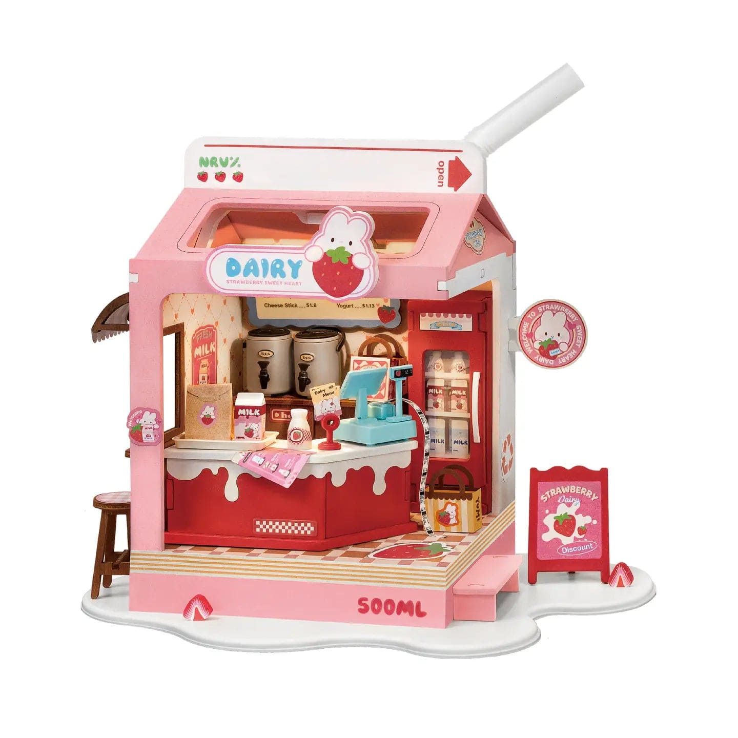 Robotime Model Kits > Other Model Kits Strawberry Milk Box Robotim Rolife Diy Miniature House 6946785119886 DS034