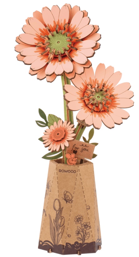 Robotime Puzzles > 3D Puzzles Rowood: Wooden Bloom Craft - Orange Gerbera Daisy 6946785125078 ROETW111