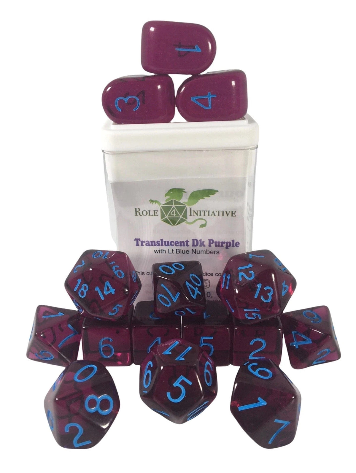Role 4 Initiative Dice > Role 4 Initiative Role 4 Initiative: 15ct Dice Set - Translucent Dark Purple w/ Lt Blue Ink 642896820852 50115-FC