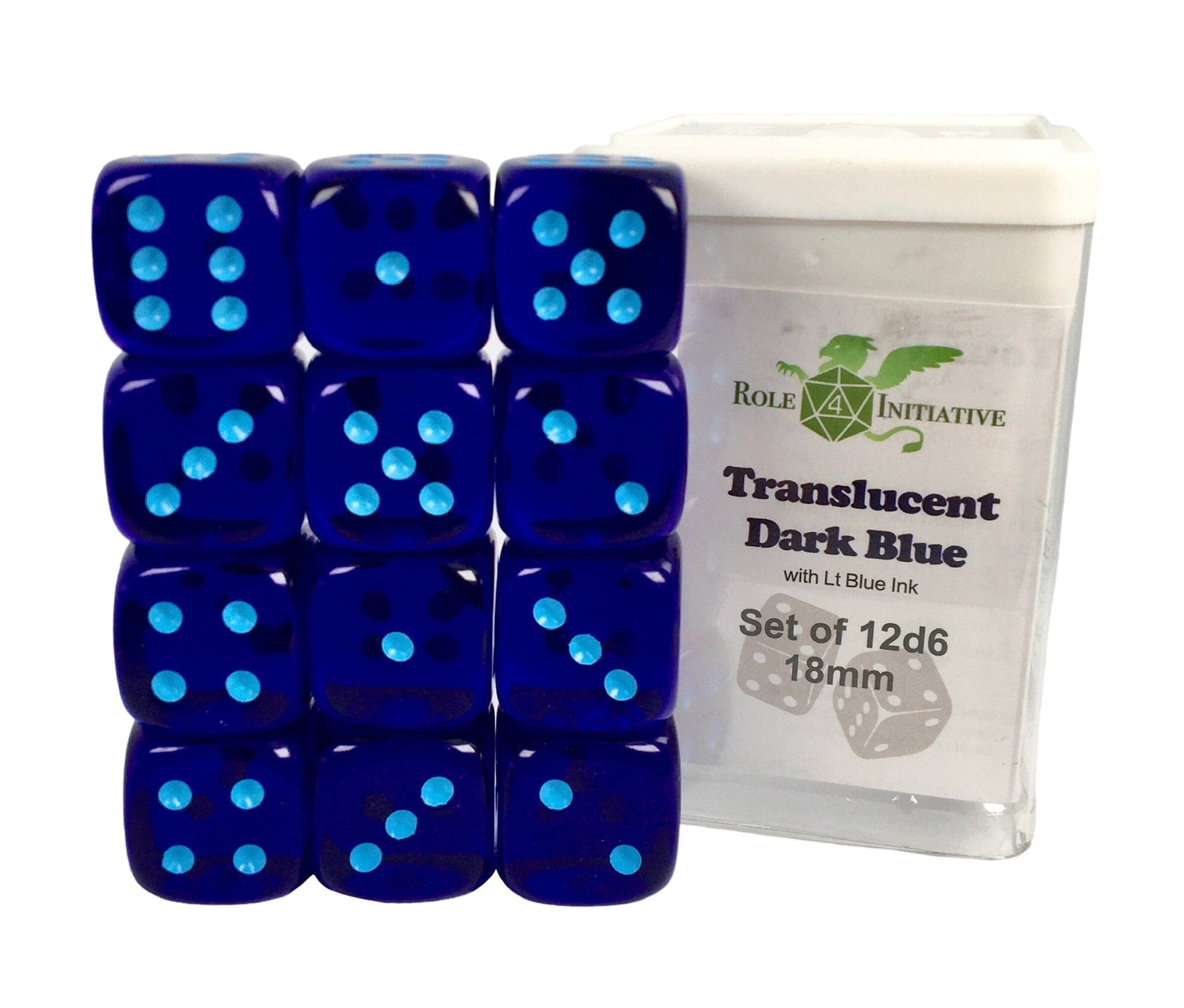 Role 4 Initiative Dice > Role 4 Initiative Role 4 Initiative: Dice Set - Translucent Dark Blue w/ Lt Blue (12d6) 642896838406 R4I 50109-12P