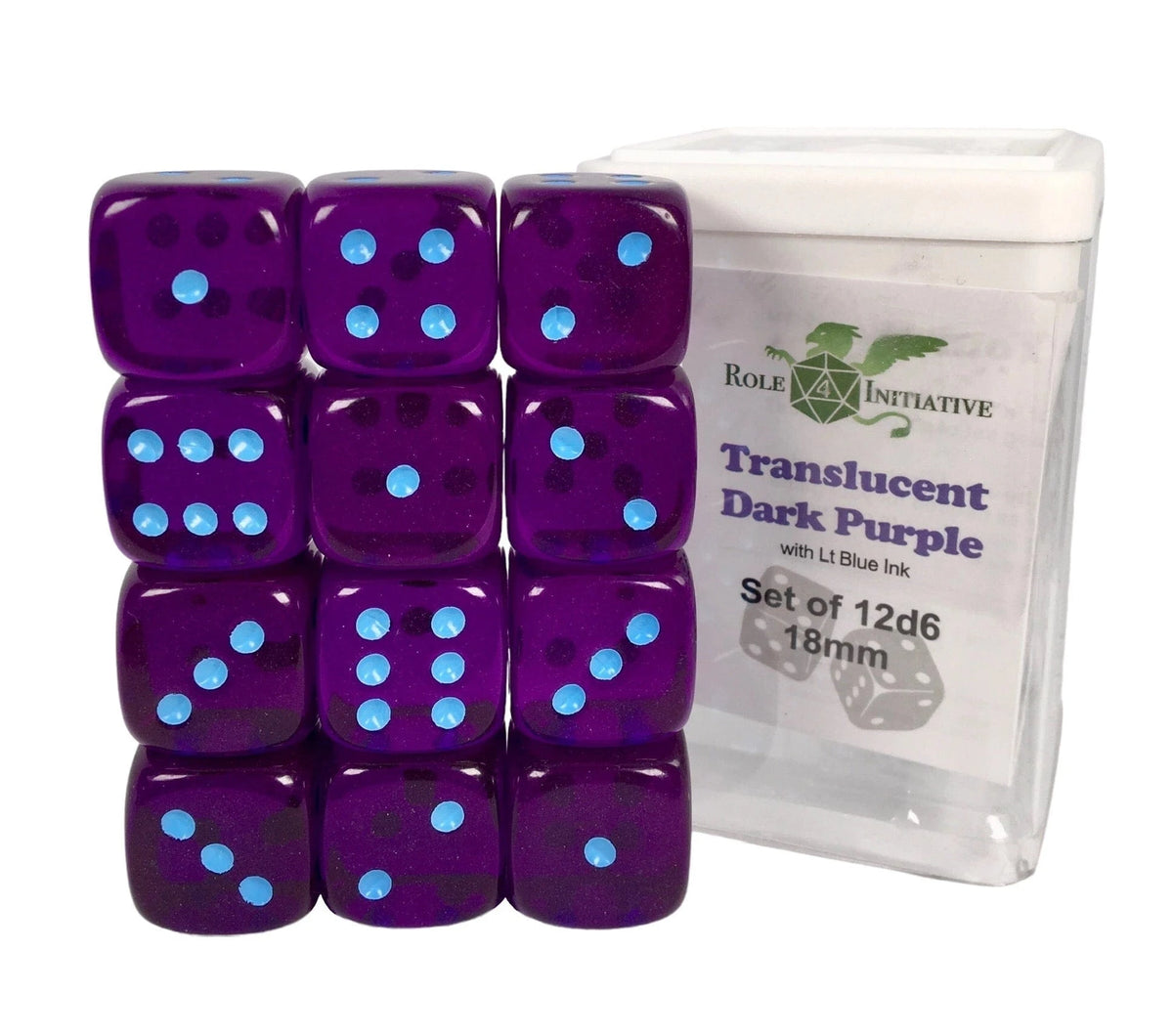 Role 4 Initiative Dice > Role 4 Initiative Role 4 Initiative: Dice Set - Translucent Dark Purple w/ Lt Blue (12d6) 642896838468 R4I 50115-12P