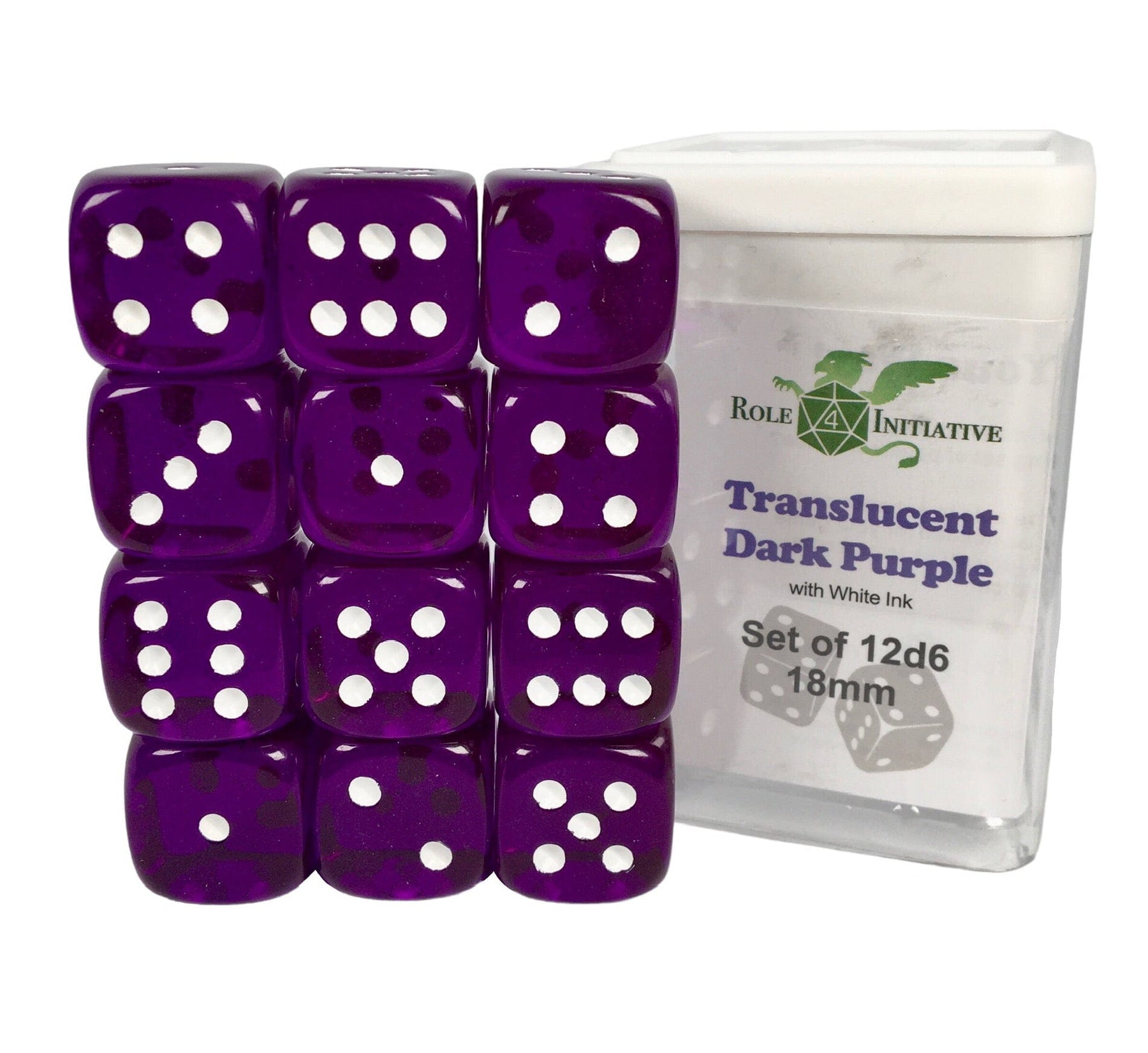 Role 4 Initiative Dice > Role 4 Initiative Role 4 Initiative: Dice Set - Translucent Dark Purple w/ White (12d6) 642896838444 R4I 50113-12P