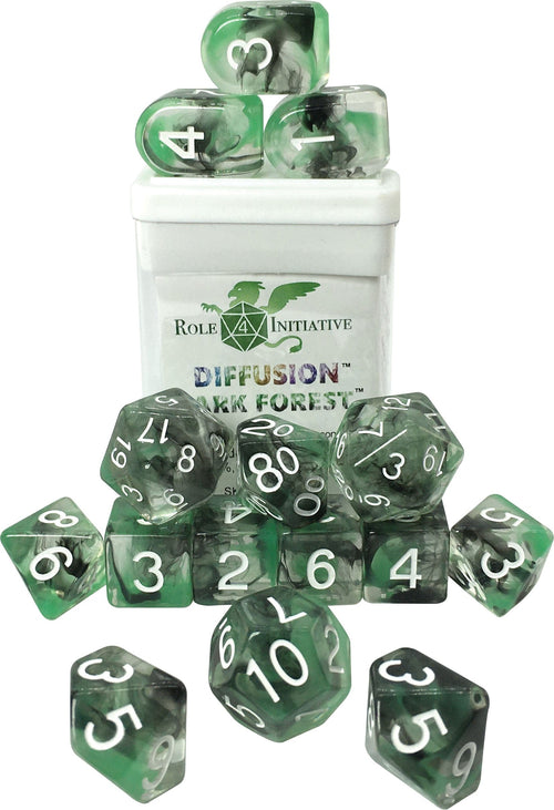 Role 4 Initiative R4I50007-7C Dice, Opaque Black with Blue Numbers - Set of 7