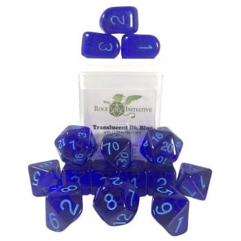 Role 4 Initiative: Polyhedral Dice 15ct - Translucent Dark Blue with Light Blue Numbers