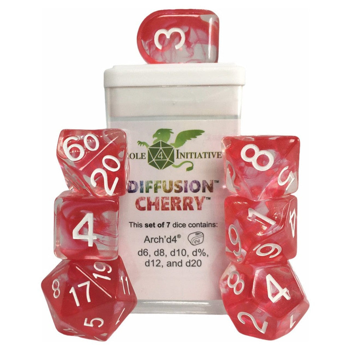 Role 4 Initiative: Polyhedral Dice 7ct - Diffusion Cherry with White Numbers