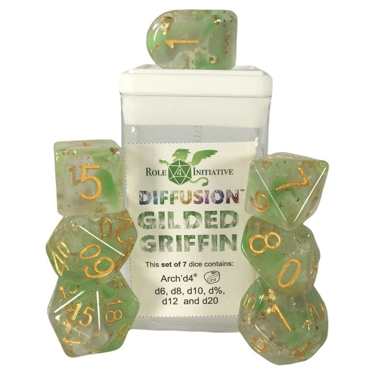 Role 4 Initiative: Polyhedral Dice 7ct - Diffusion Gilded Griffin