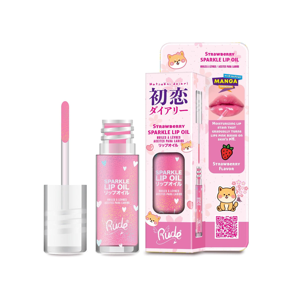 Rude Cosmetics Cosmetics > Lip Oil Rude Cosmetics - Manga Sparkle Lip Oil - Strawberry 810079382682 38268
