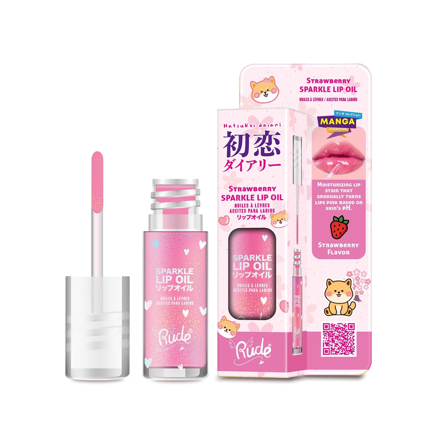 Rude Cosmetics Cosmetics > Lip Oil Rude Cosmetics - Manga Sparkle Lip Oil - Strawberry 810079382682 38268