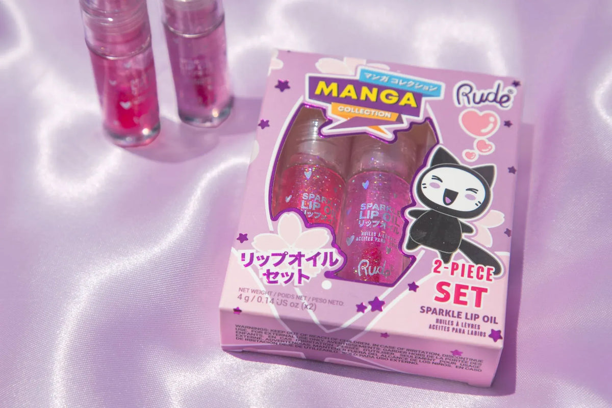 Rude Cosmetics Cosmetics > Lip Oil Strawberry / Grape Rude Cosmetics: Manga Collection - Sparkle Lip Oil Duo 810079386901 38690