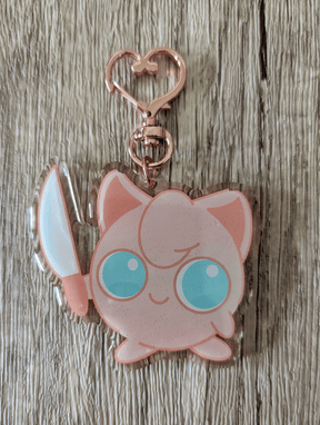 Sadsquatch Miscellaneous > Keychains Mischievous Jigglypuff - Cute Kawaii Pokemon Charm Keychain CHARM-JIGLY-GLTTR