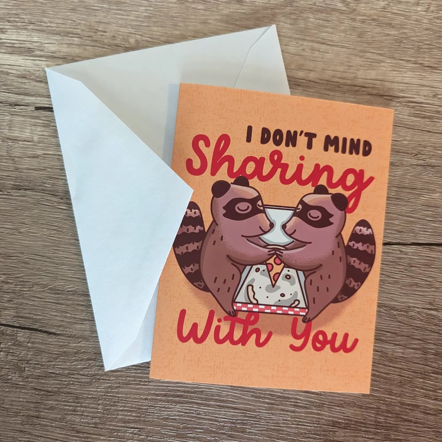 Sadsquatch Stationery > Greeting Cards I Don't Mind Sharing with You - Cute Raccoon Pizza Love Card 64873980