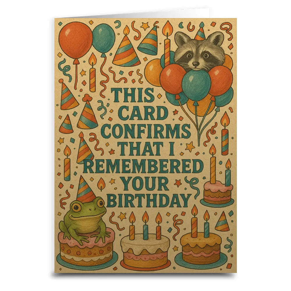 Shady Front Stationery > Greeting Cards This Card Confirms I Remembered Your Birthday Card THISCARDCONFIRMSGREETINGCARD
