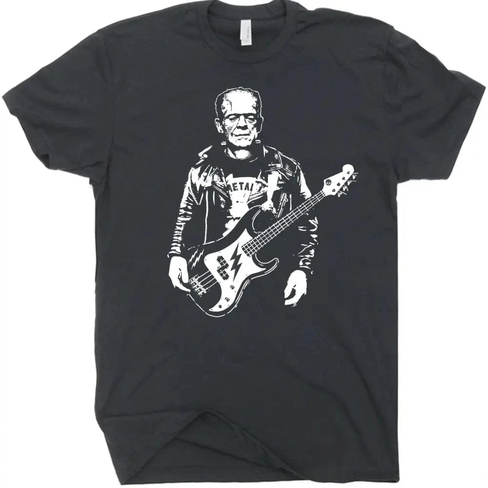 Shirtmandude Co Apparel > T-shirts T-SHIRT: Frankenstein Playing Bass Guitar