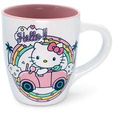 Silver Buffalo Home > Drinkware > Mugs HELLO KITTY RAINBOW CAR: JUMBO CURVED CERAMIC MUG, 25 0Z 810038301013 KTY410EX-DS
