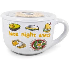 Silver Buffalo Home > Drinkware > Mugs SANRIO GUDETAMA: CERAMIC SOUP MUG W/ VENTED LID, 24 0Z 810056663018 GUD410K4