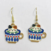 SimpleNGreat Apparel Cat in Blue Flora Coffee Cup Earrings 85344764