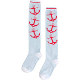 Square Deal & Recordings Apparel > Socks Socks - Sourpuss - Red & White Anchors With Hearts On Blue 41904380 1-SOX-78547