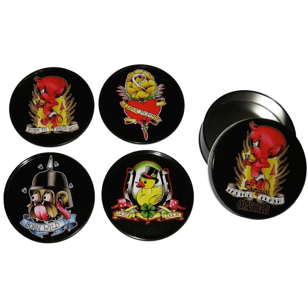 Square Deal & Recordings Home > Drinkware > Coasters Sourpuss: Coaster - Tattoo Flash Cartoon (Set of 4) 03241212 1-COA-83004