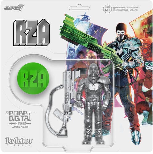 Super7 Toys > Action Figures > Super7 ReAction Figure: RZA - Bobby Digital, Metallic Silver with 45 Adaptor and Bonus 7" 840049833364 SUSV33364