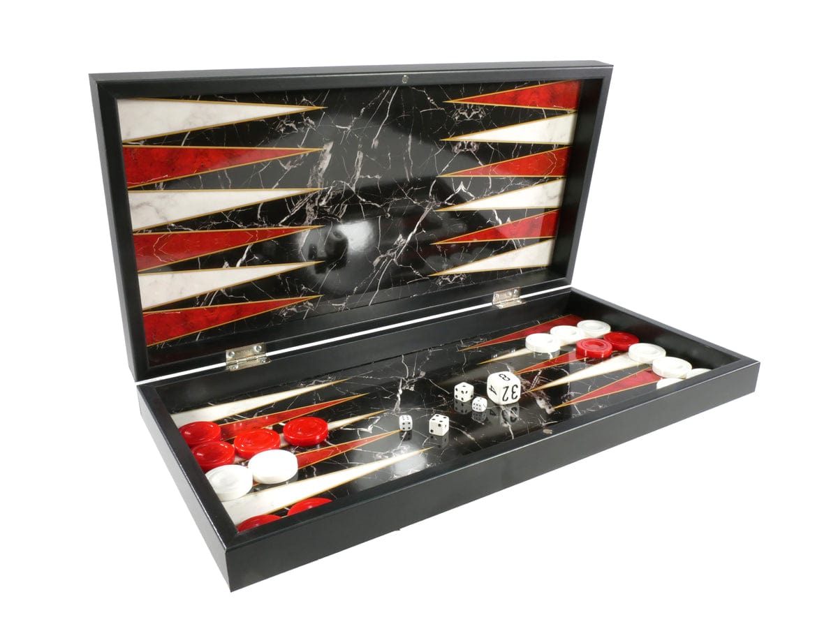 --- Board Games > Large Box Games Backgammon - 19'' Black/White Marble Decoupage 035756264253 26425A