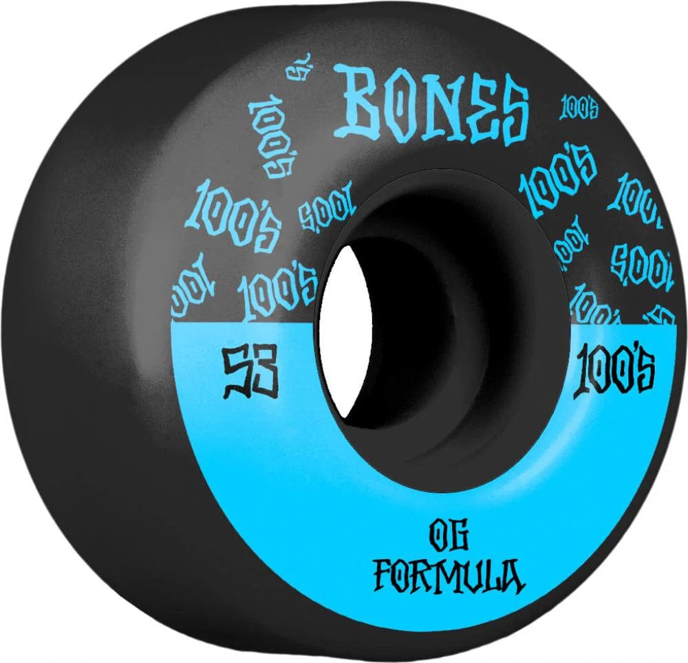 BONES 100'S #13 V4 WIDE BLACK SKATEBOARD WHEELS - 53MM